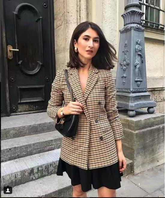 European & American Style Women's Plaid Double-Breasted Suit Jacket - Autumn 2024 Top 5 Colors