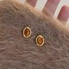 Tiger-eye Stone Oval Stud Earrings for Women. A Light and Luxurious Retro Style Ear Ring for Autumn and Winter.