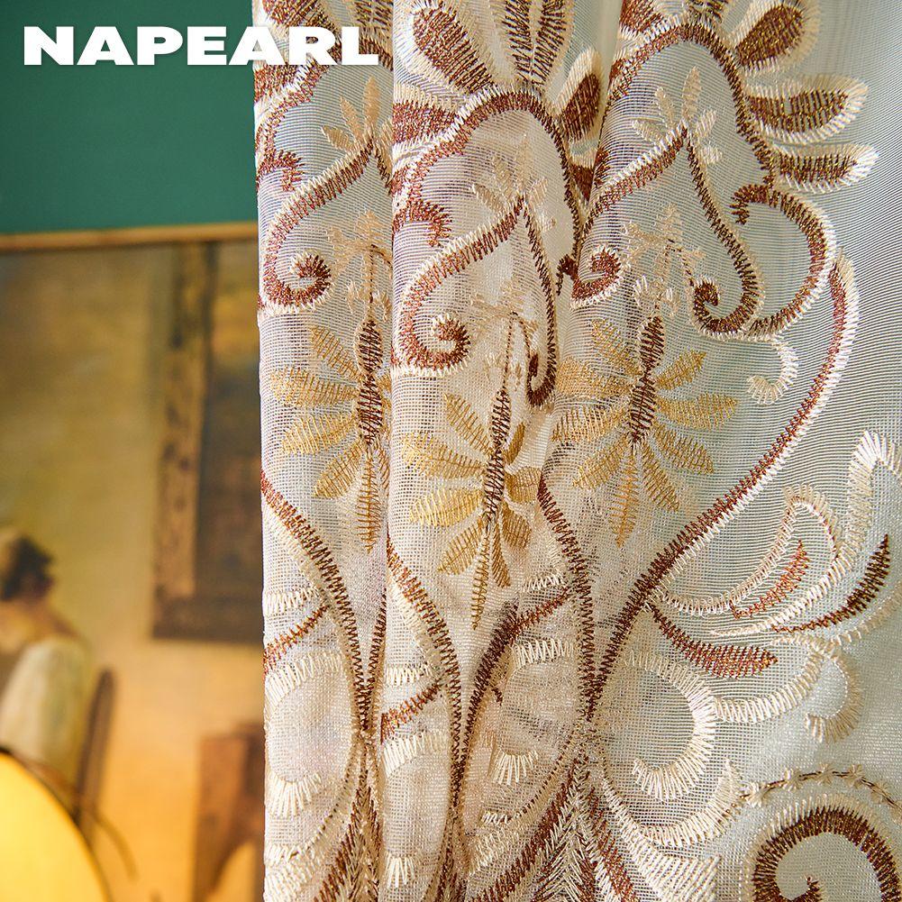 1 buc NAPEARL Stil European High-end Tulle Brodat Draperii Transparente pentru Living Dormitor Balcon Fereastră Decor Acasă
