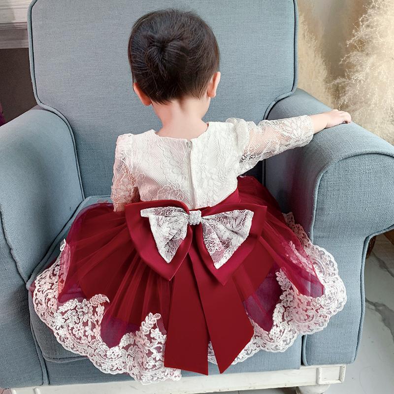 Buy Newborn Long Sleeve Baby Girl Dresses Party Wedding Girl Lace Big