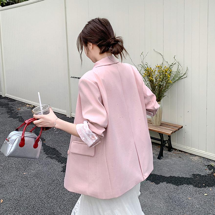 Pink Lace Splicing Blazer Women's Spring and Autumn New Explosive Super Fire Suit Unique and Beautiful Design Sense