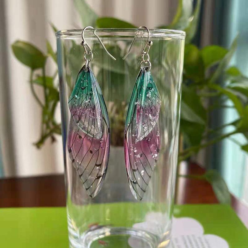 Fairy Clear Butterfly Drop Earrings Rhinestone Gradient Dangle Earrings Bling Foil Resin Simulation Wing Earring