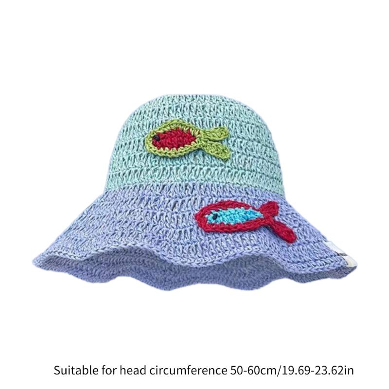 Breathable Bucket Hat for Women Fisherman Hat with Contrast Color Elegant Straw Hat Lady Foldable Floppy Hat for Travel
