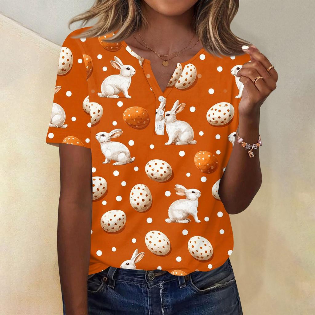 Women's T Shirt Print Button Short Sleeve Daily Weekend Fashion Basic V- Neck Regular Top