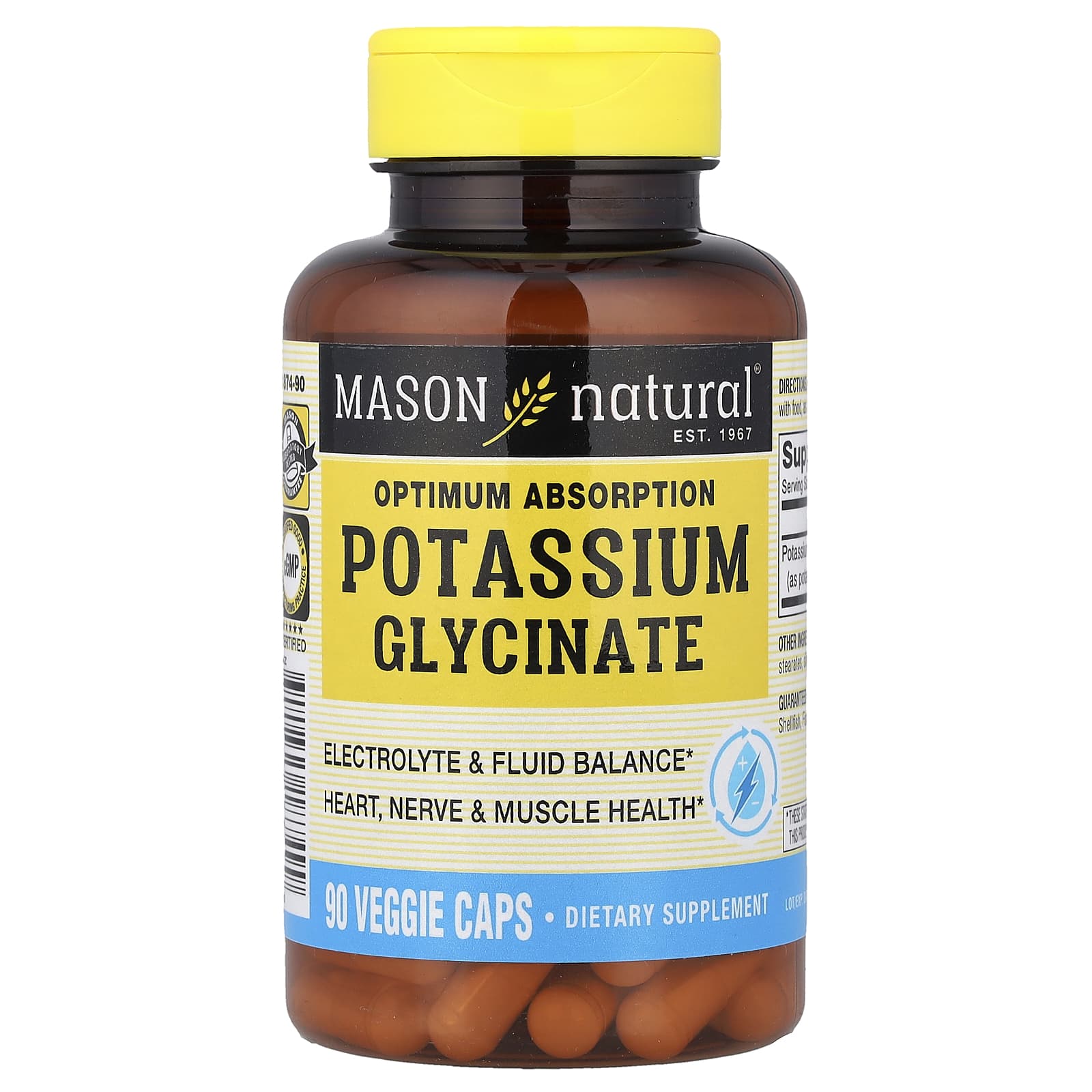 

Mason Natural, Optimum Absorption Potassium Glycinate, 90 Veggie Capsules