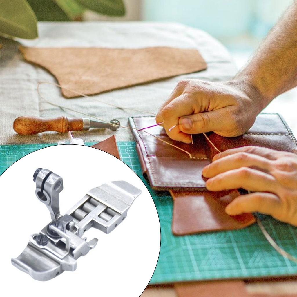 Metal Roller Presser Foot Attachment Sewing Machine Roller Presser Foot for Thick Leather Canvas Fabric Sewing Project