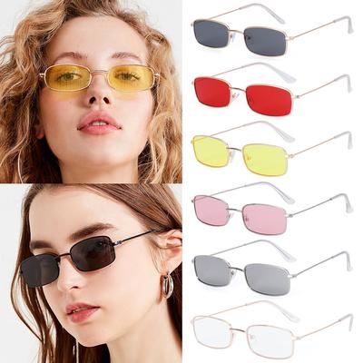 Classic UV400 Clear Lens Vintage Rectangle Sunglasses Brand Shades Metal Sun Glasses Small Oval Women's Sunglasses