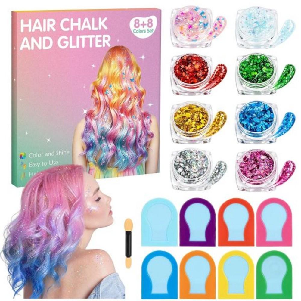 16-Color Hair Chalk & Glitter Set