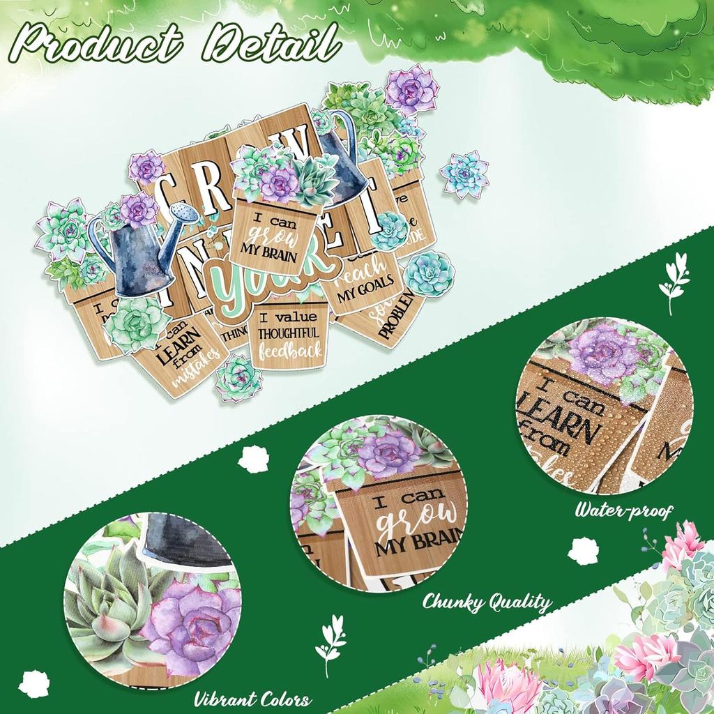 57 Pieces Rustic Bloom Succulents Cutouts Grow Your Mindset Bulletin Board Set Positive Motivational Succulents Potted Cutouts for Classroom School