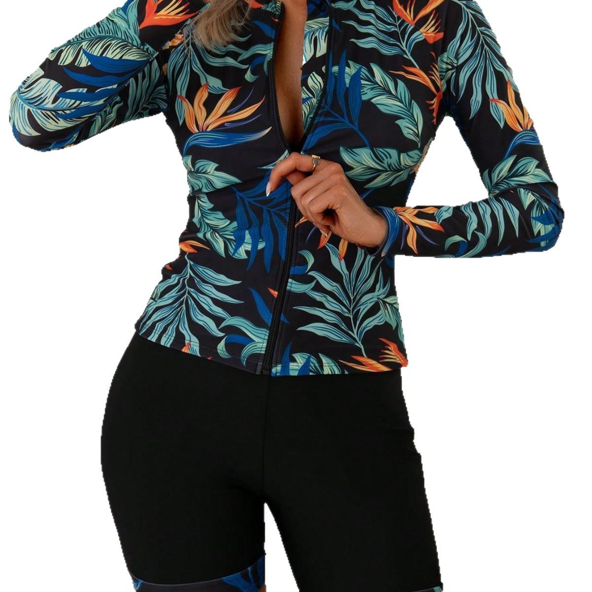 Women s New Fashionable & Sexy Two Piece Swimsuit with Zip Front Cardigan 0948 S чёрный
