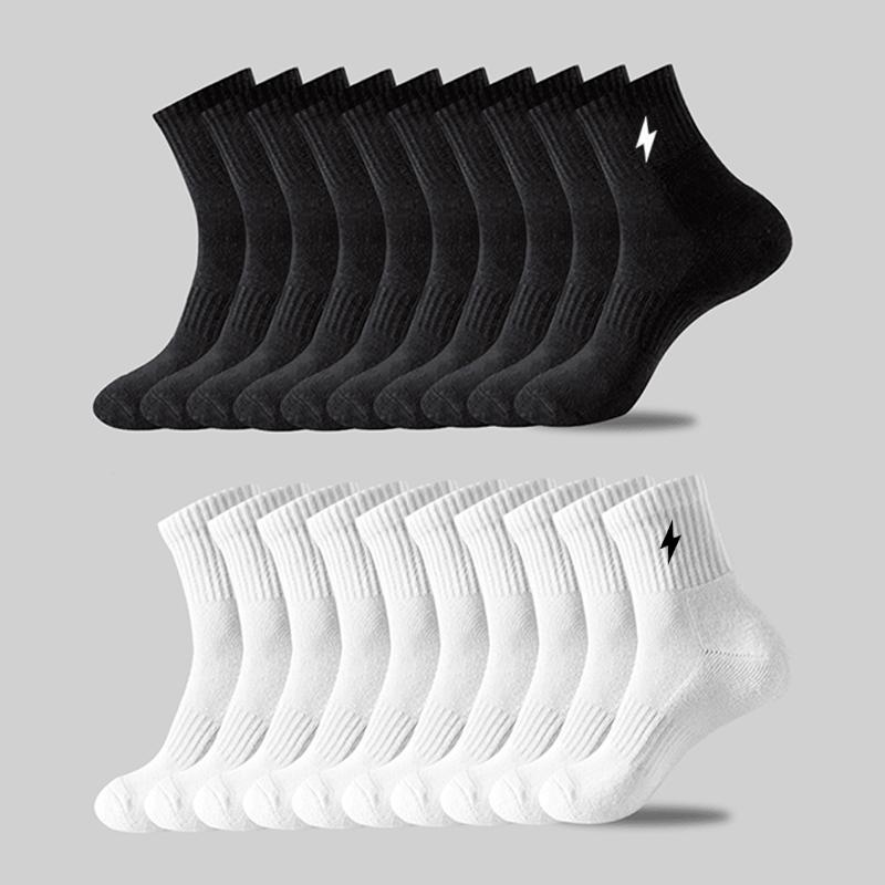 10 Pair Black and White  Embroidered Lightning Men's and Women's Solid Color Medium Socks Thin Soft Sports Neutral Couple Sock