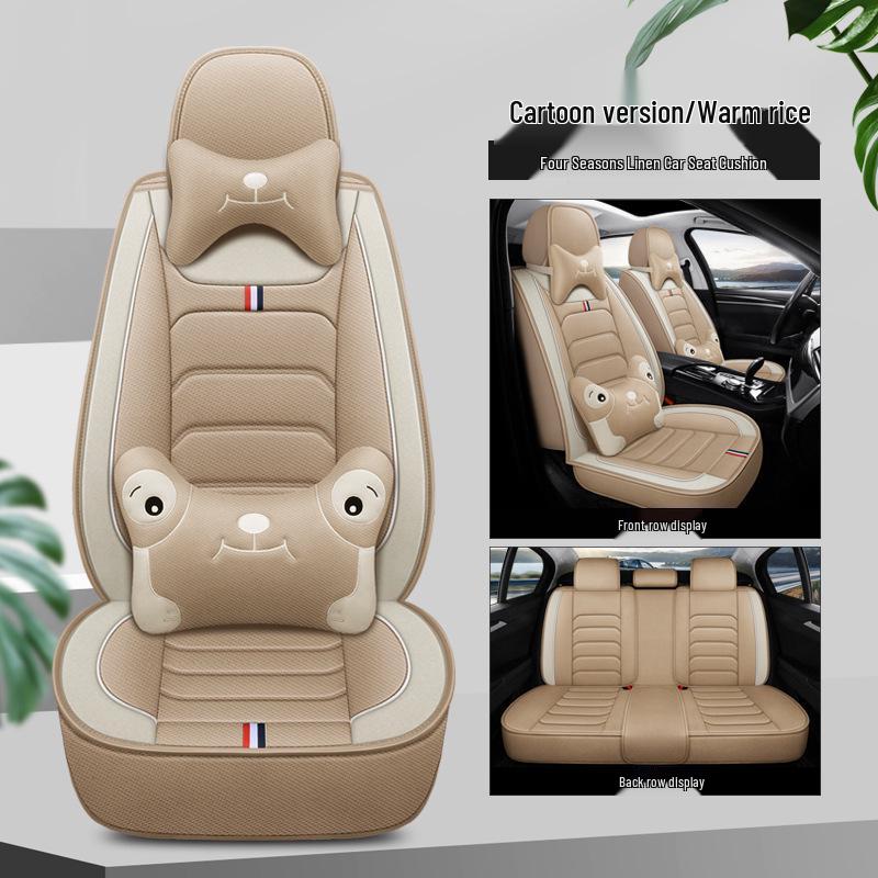 Linen Universal Car Seat Cover - Non-Slip, Full Wrap, All-Season Use