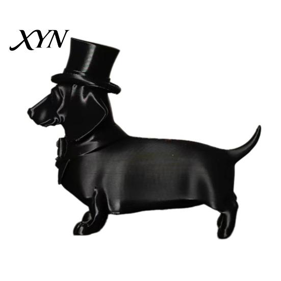 Calm Home Accent Piece 3D Printed Dachshund Statue with Top Hat, Vintage Gentleman Dog Space-saving Ornament Figurine, Cute Desk Decor for Office,