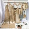 Women'S Long Bathrobe Set Silk Spring Autumn Floral Print Ladies Dressing Gown 4 Pieces Set Nightdress Summer Satin Pajama