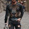 Vintage Long Sleeve T Shirt For Men Animal 3d Print Top Summer Men'S Casual Oversized O Neck Pullover Fashion Male Clothes