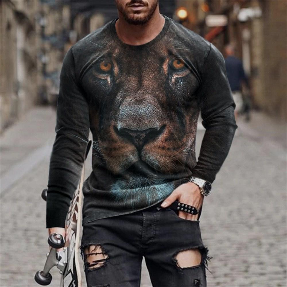 Vintage Long Sleeve T Shirt For Men Animal 3d Print Top Summer Men'S Casual Oversized O Neck Pullover Fashion Male Clothes