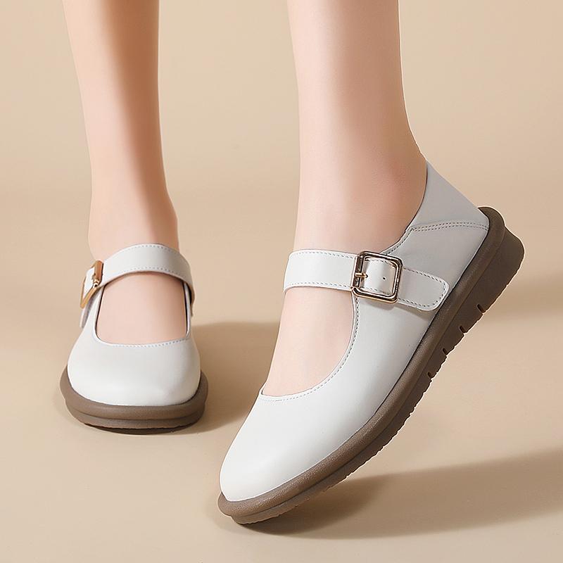 Fashion Womens Shoes Loose Round Top Layer Cowhide Breathable Anti Slip Shallow Cut Original Single Shoes Fashion Flats Designer Casual