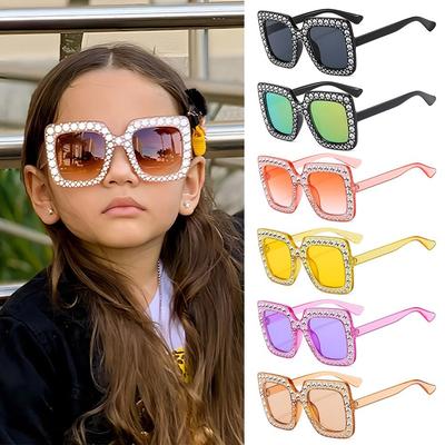 Bling Kristall Sonnenbrille für Kinder Mode Strass Quadratische Sonnenbrille Kinder Trendige Retro Glitzernde Shades UV400 Brillen