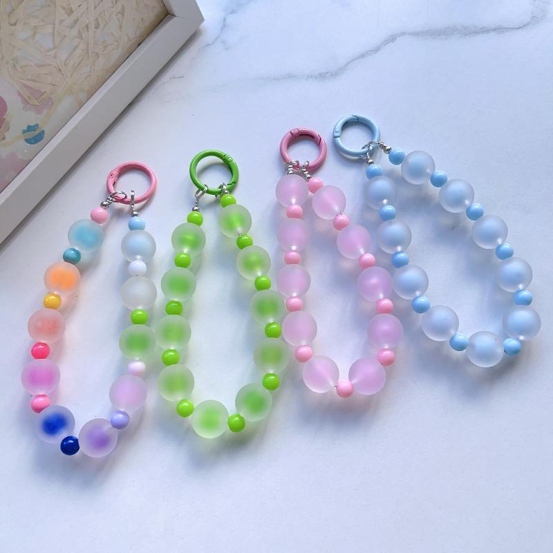 Rainbow Frosted Jelly Bead Phone Lanyard Lightweight Double Clasp Anti-Lost Wrist Strap for Daily Commute Shopping