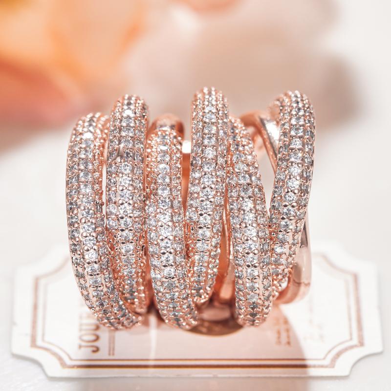 Huitan Rose Gold Color Women Ring Cross Gorgeous Accessories Inlaid Brilliant Cubic Zirconia Luxury Wedding Party Trendy JewelryGood product