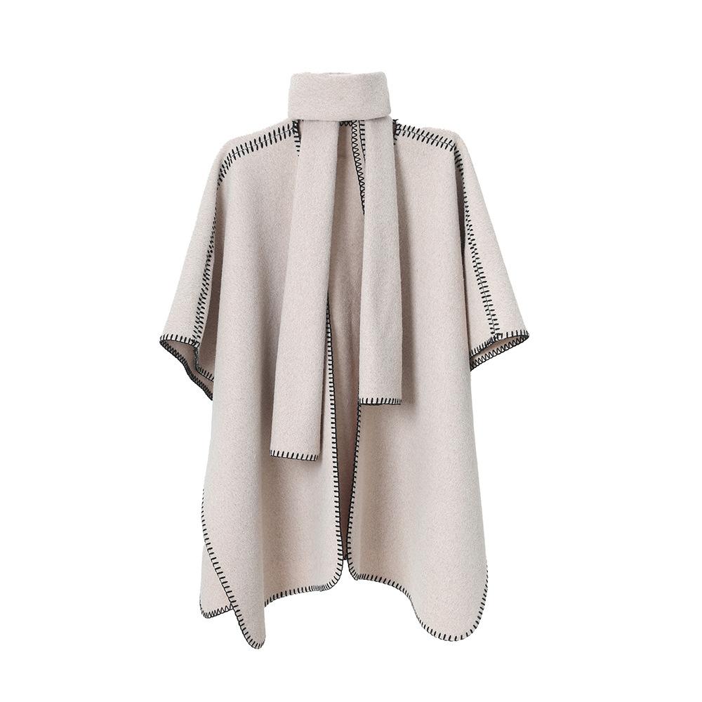 Women Contrast‑Stitch Cape Shawl With Matching