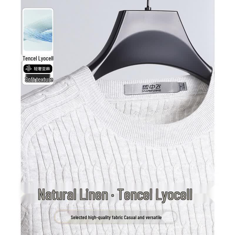 SNOWFLYING Men s Linen & Tencel Cable Knit Short Sleeve T-Shirt L
