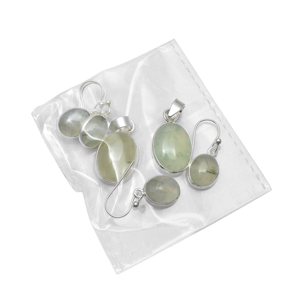 Přírodní drahokam prehnit, stříbrný přívěsek 925, visací náušnice, sady šperků pro ženy a dívky