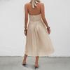 New summer vacation solid color neck pleated dress