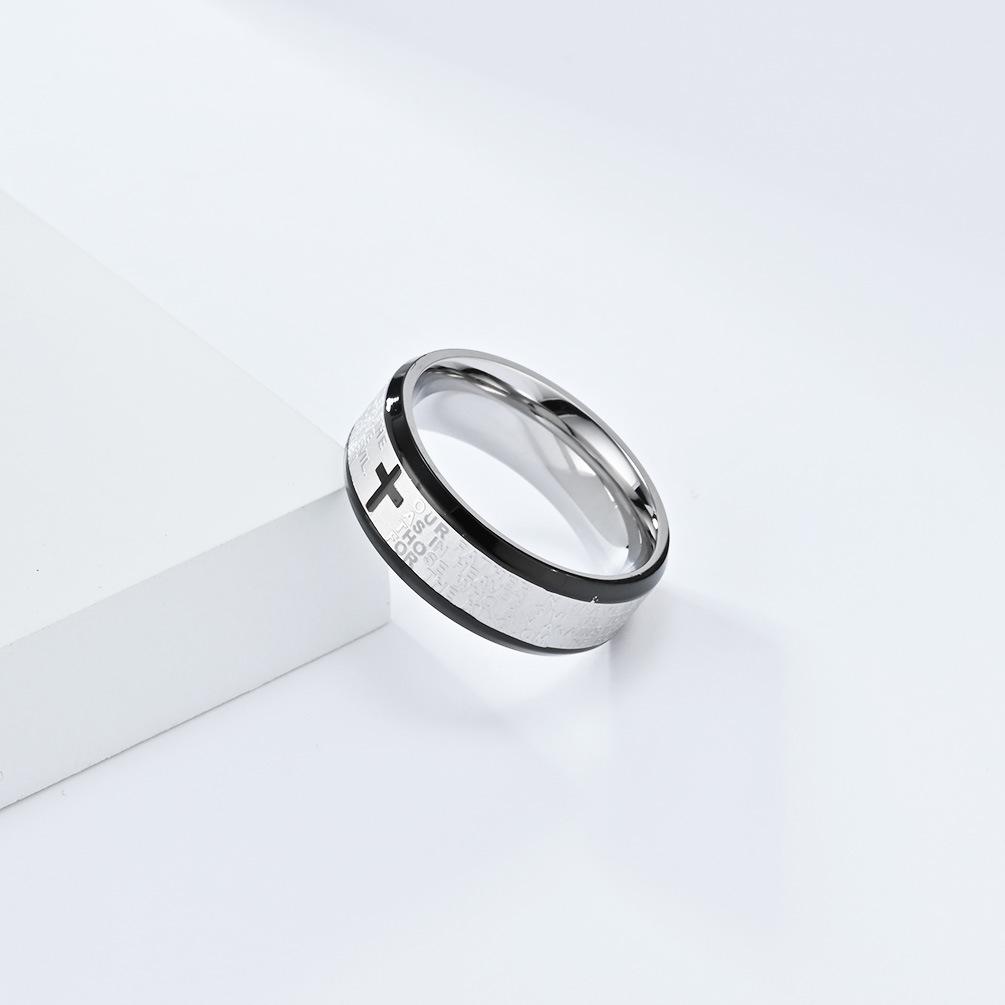 Męska modlitwa wiara biżuteria złoty krzyż pismo święte tytanowy pierścień 8mm szeroki prosty pierścionek dla pary
