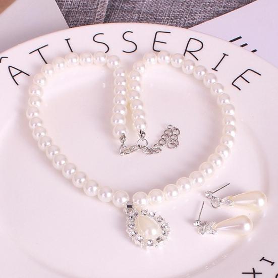Wassertropfen Kunstperlen Strass Braut Halskette Ohrringe Schmuckset