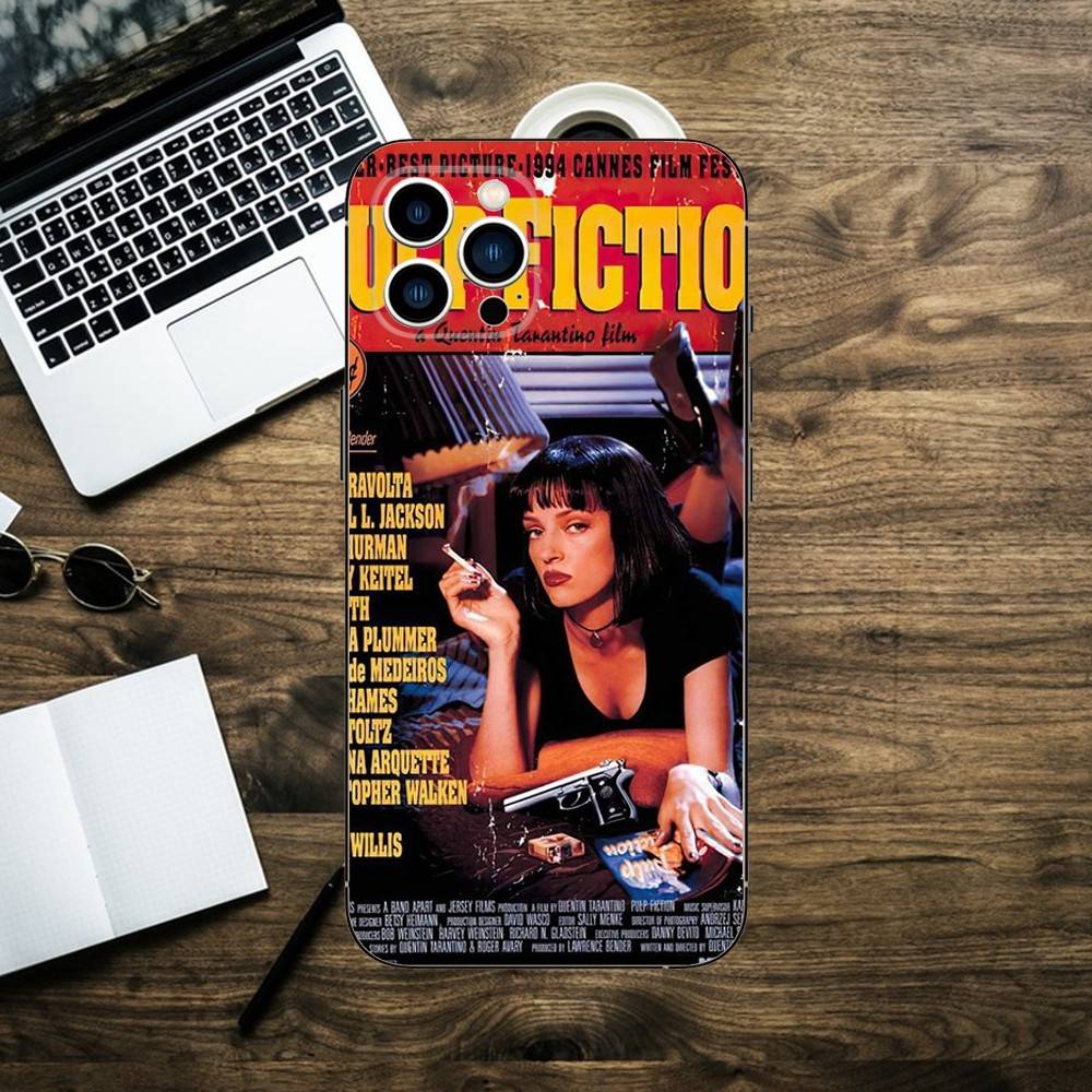 Pulp Fiction Movie Poster Phone Case For iPhone 16,15,14,13,12,11,XS,XR,X,8,7,Pro,Max,Plus,mini Silicone Black Cover