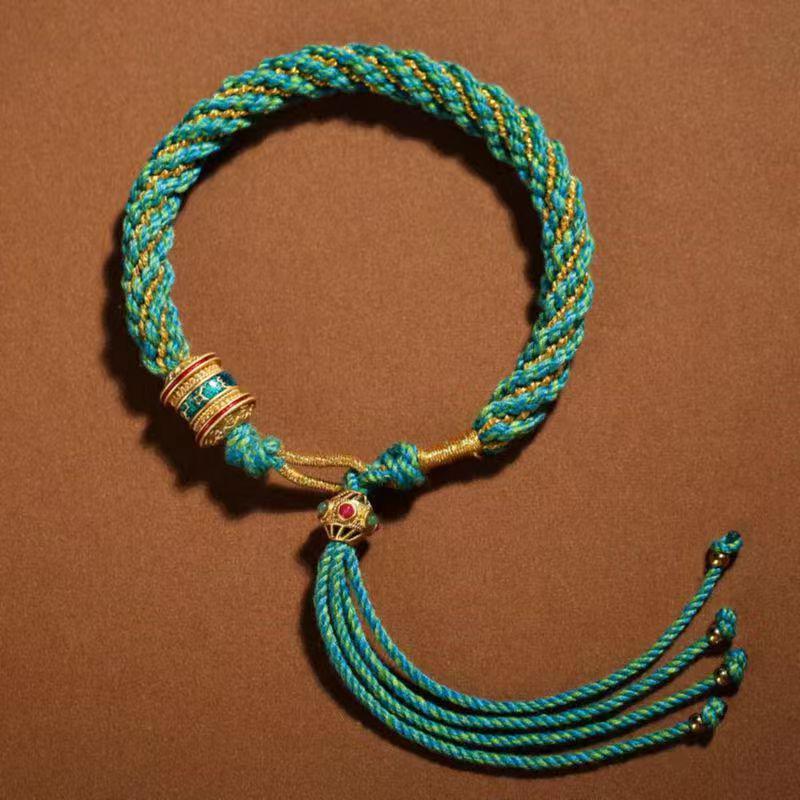 Colorful Tibetan Handmade Wealth God Bracelet – Cotton Thread Red String for Birth Year