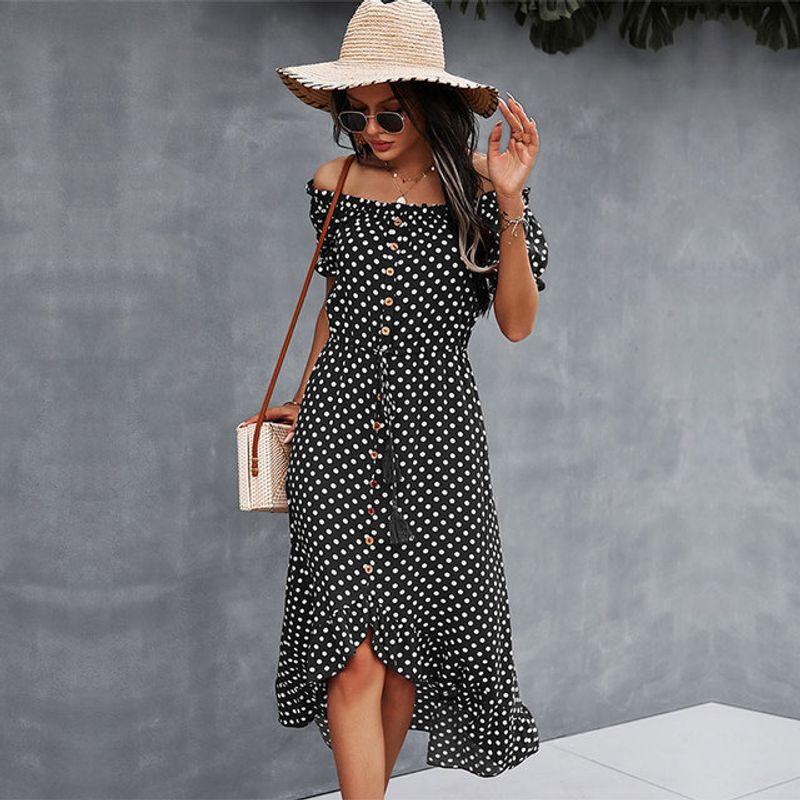 

Shoulder Dress For Woman Sexy Slash Neck Spring Summer Dress black L
