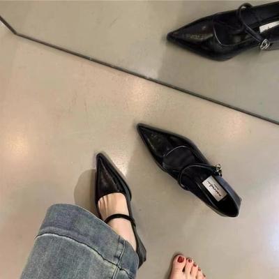Spring 2025 New Pointed Mary Jane Shoes Light Mouth Thick Heel Red Wedding Shoes Temperament Socialite French Single Shoes Women's Shoes