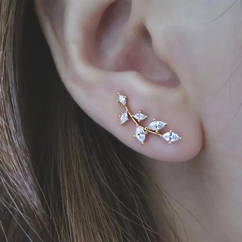 

CAOSHI Minimalist Leaf Shape Stud Earrings Two Color Available Small Fresh Style Ear Accessories for Women Wedding Jewelry Gifts