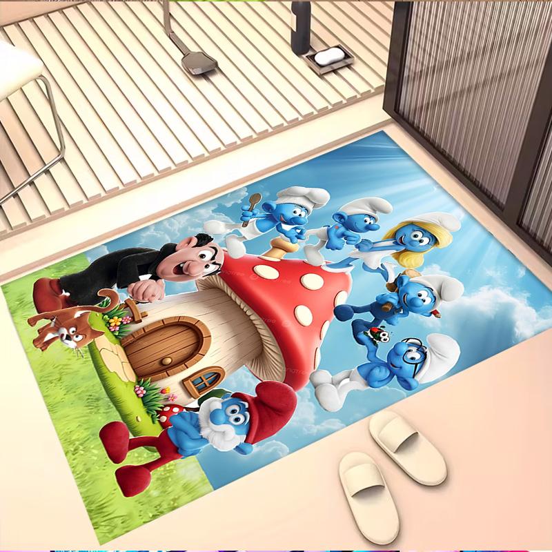 Blue Smurfs Print Rug, Washable Floor Carpet, For Entryway Dorm Laundry Room Office Study, Home Decor Birthday Christmas Gift