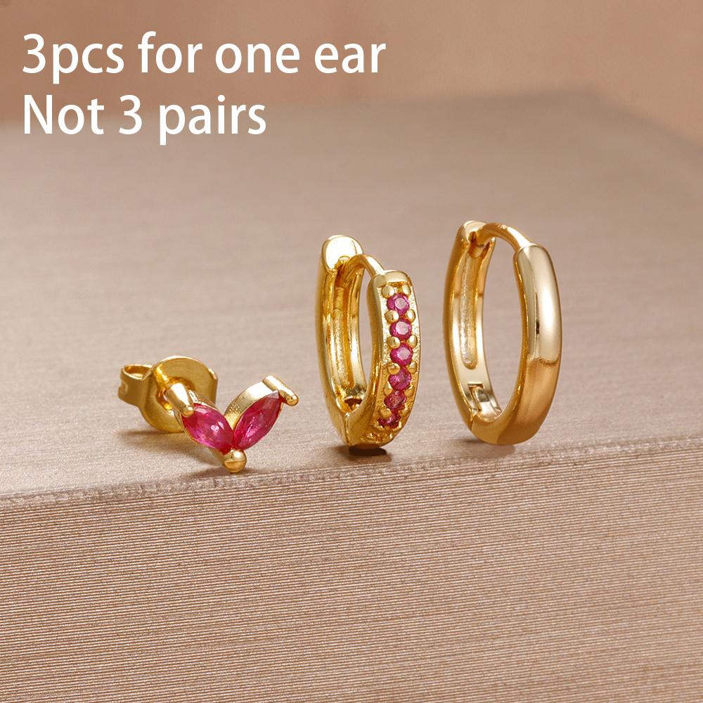 

Набор из 3 шт. Серьги-кольца из нержавеющей стали с кубическим цирконием цвета розового золота, серьги-хугги с подвеской, пирсинг, женские украшения