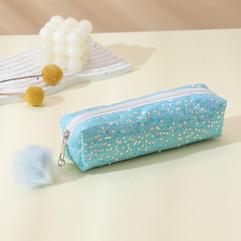 Sparkling Sequin Pencil Case - Rainbow Glitter in Seven Colors; Versatile for Pens, Makeup, and Accessories синий