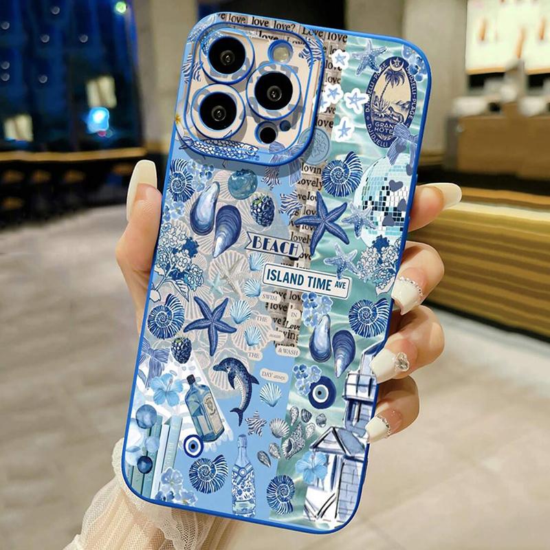 

Ocean Doodle Pattern Shockproof Phone Case For iPhone 16 16E 15 14 13 12 11 Mini Pro Max X XR XS Max 7 8 16 Plus Soft TPU Cover iPhone XR