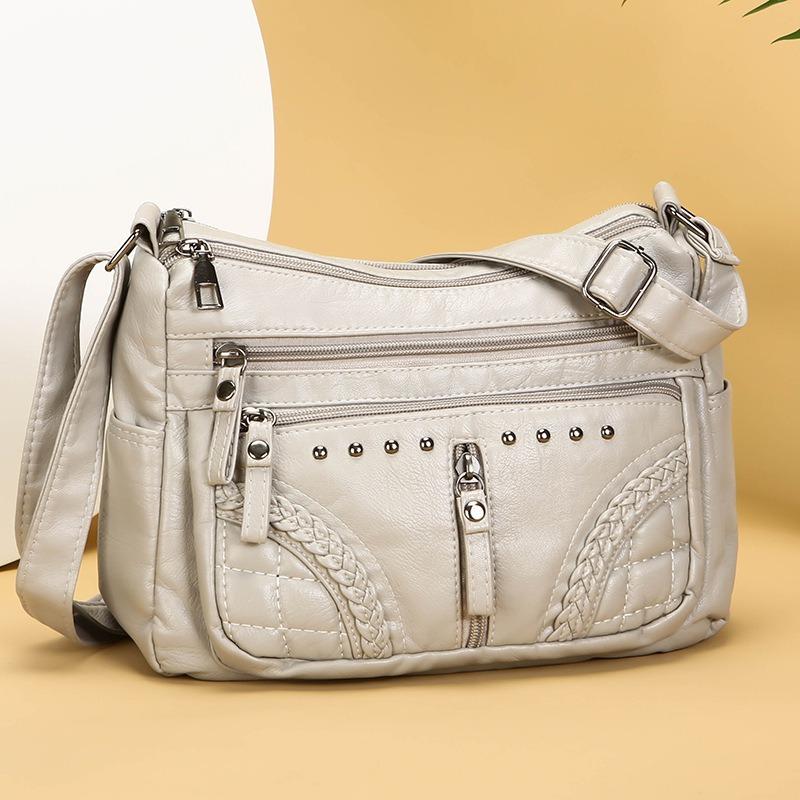 Damen Tasche neue weiche Ledertextur mehrschichtig einfarbig Umhängetasche einfache Atmosphäre Mode lässig leicht Muttertasche