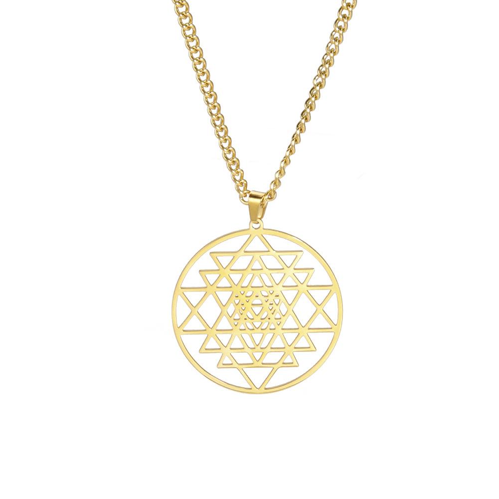 Titanium Steel Hollow Cut Ring Overlapping Triangle Pendant Necklace
