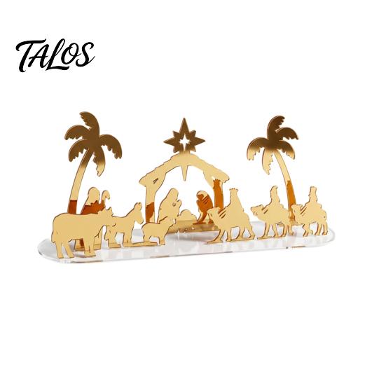 Reusable Holiday Display Christmas Acrylic Ornament, Mirrored Golden Silhouette Scene, Decorative Festive Desktop for Living Room Fireplace