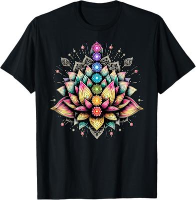 Chakra Lotusblume Grafik Herren Baumwoll T-Shirt Spiritueller Yoga Liebhaber Freizeit Reise T-Shirt