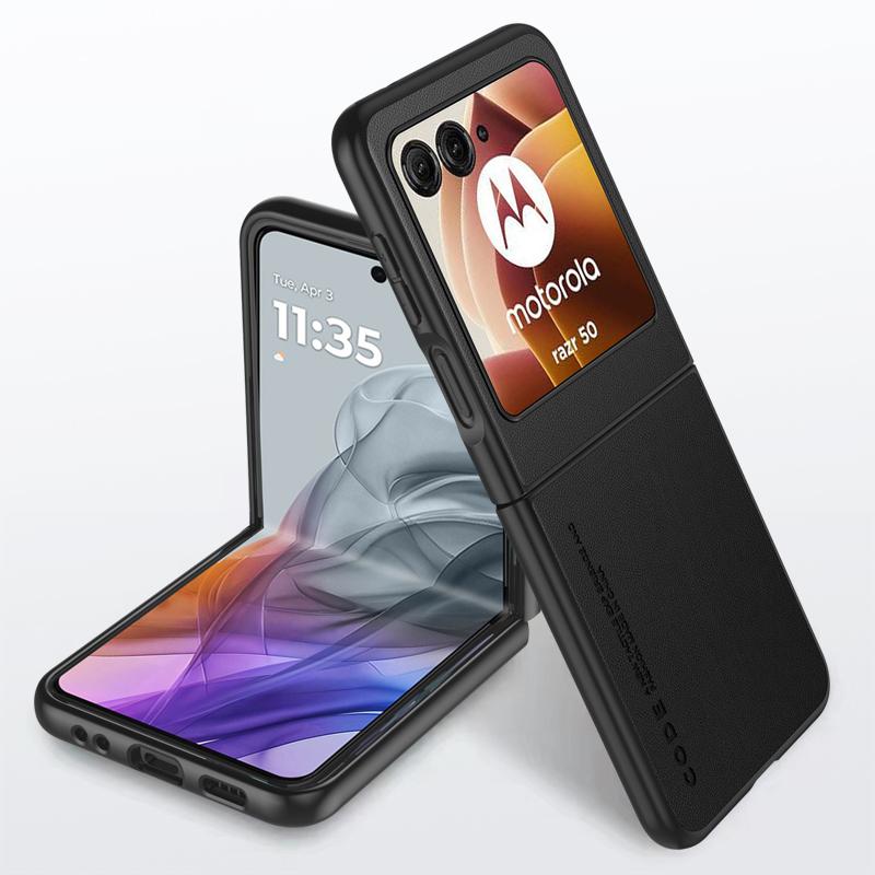 Schlichte Lederhülle für Motorola Razr 50 Ultra Matte Bumper Ultradünne stoßfeste Hartschalen-Telefonabdeckung für Moto Razr50Ultra Kameraschutzschale