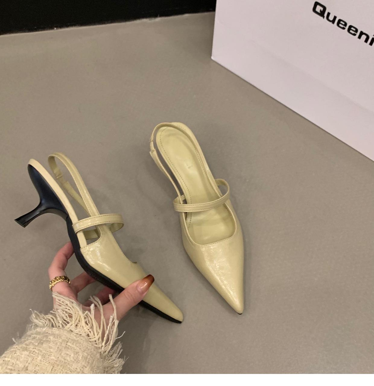 

Корейская версия темпераментных сандалий для женщин 2024 года, лето, новая мода, элегантные, с острым носком, удобные, трендовые, универсальные, повседневные, на высоком каблуке 40 жёлтый