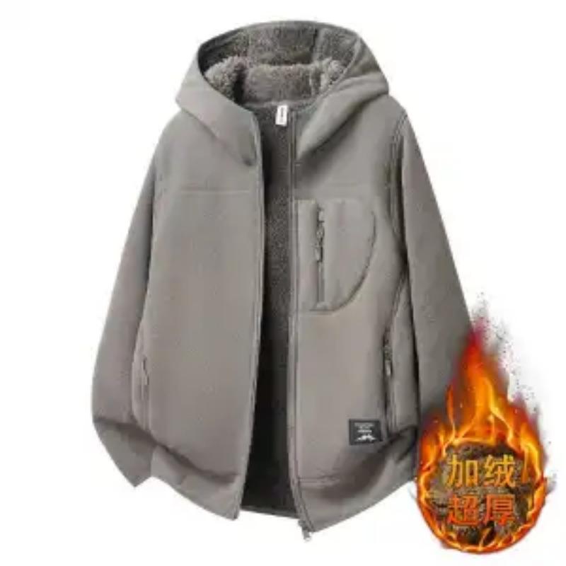 

Очень толстая двусторонняя куртка из полар-флиса для мужчин, зимняя теплая, с флисом плюс вельвет, с капюшоном, уличная повседневная куртка L серый
