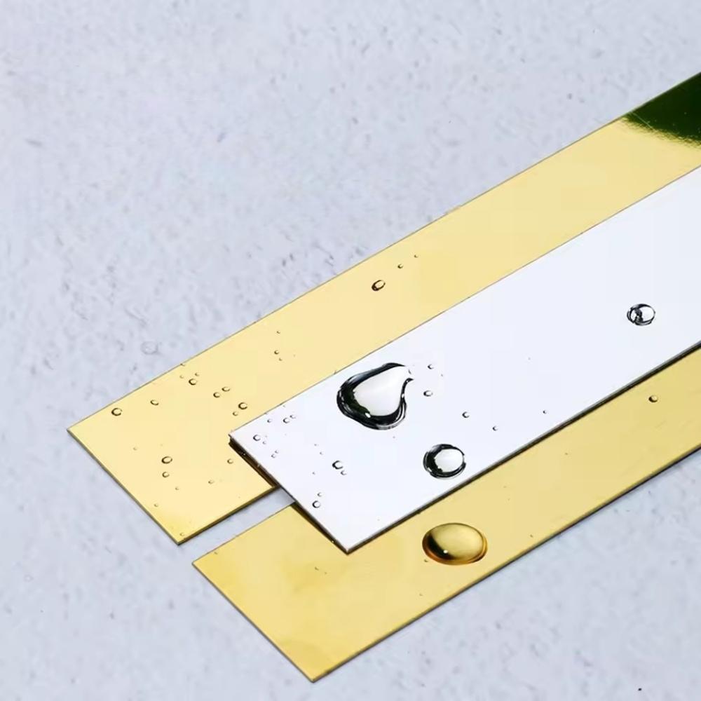 1pc 5m/196.85inMirror Self-adhesive Flat Decorative Lines Strip Stainless Steel Gold Wall Sticker Background Wall Ceiling