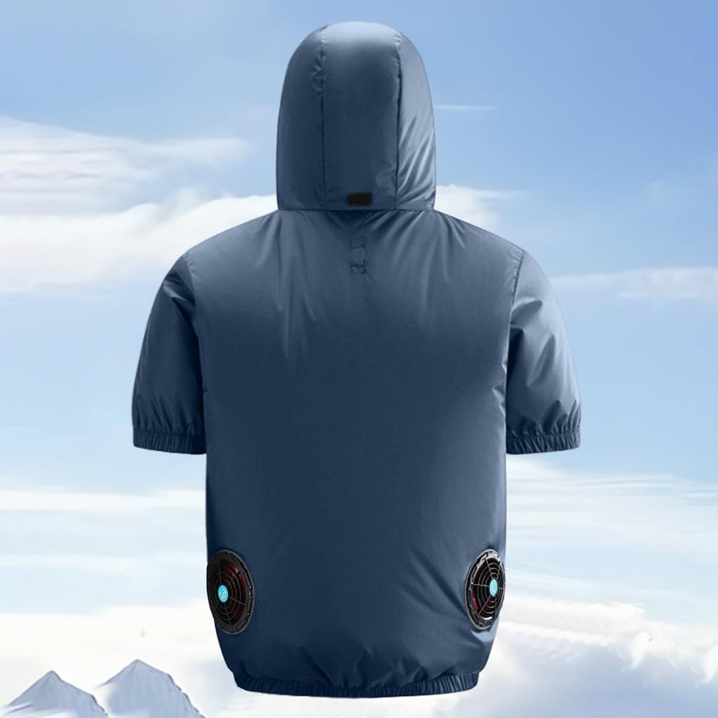 Women's Summer Fan Suit (including A Set Of 9-leaf Brushless 5V Fan) Short Sleeved Hooded Zipper Heatstroke Proof Solid Color Work Clothes