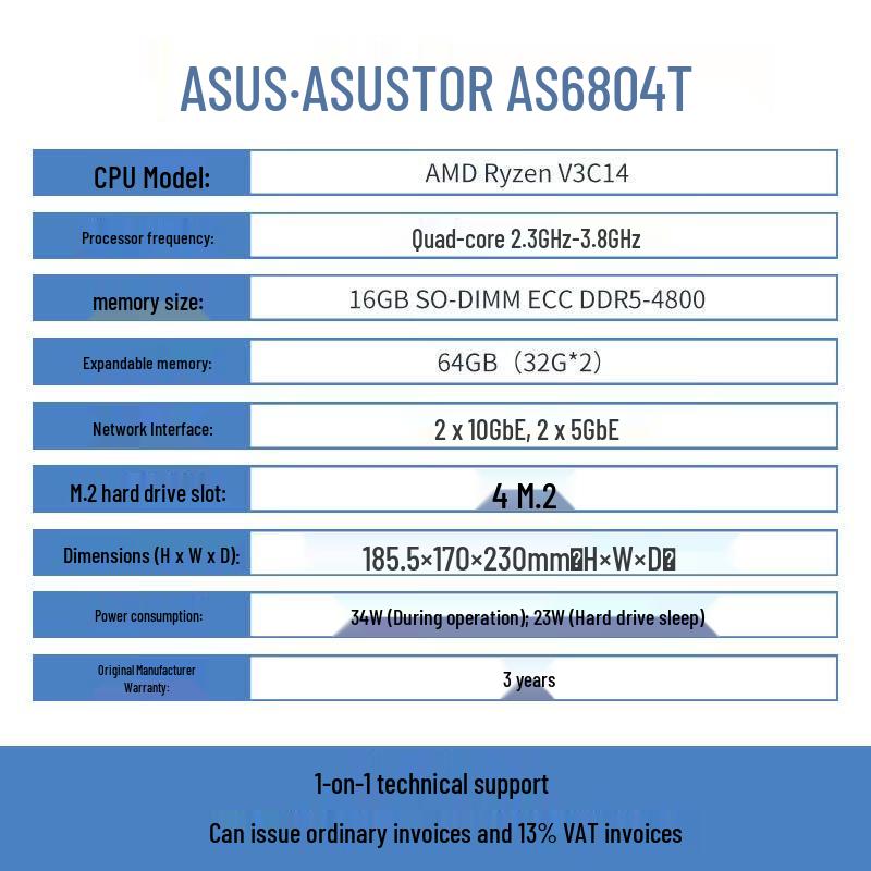 ASUSTOR AS6804T 4-Bay NAS Server with 64GB DDR5 ECC RAM