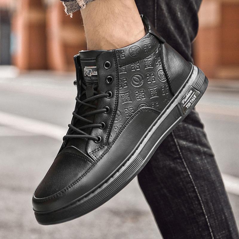 Autumn high-top men's shoes trend side zipper casual leather shoes men's fashion board shoes men's sports trendy shoes